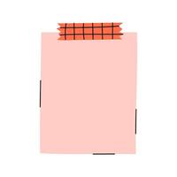 Blank note paper isolated element. Illustration of empty vertical rectangular sticky note with adhesive tapes. Memo sticker, to do reminder. Office stationery object in cute hand drawn style. vector