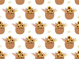 Seamless Pattern of autumn flowers in a basket. illustration for seasonal designs, fall themed projects, and decorative backgrounds vector