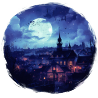 A Town Under a Full Moon with Flying Bats png