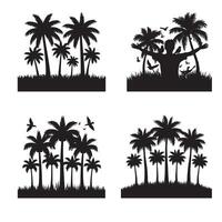 A set of palm trees with a black and white background with a silhouette of a palm tree. eps set. vector