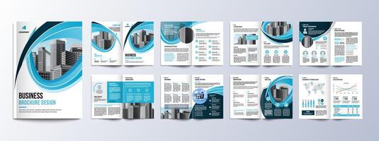 Multipage company profile business brochure design layout, Corporate brochure editable template with cover page, minimalist A4 16 pages brochure design with modern concept vector