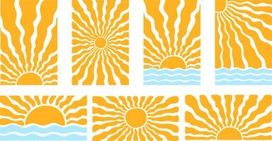 Groovy retro abstract sun backgrounds. vector