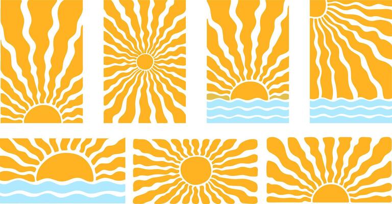 Groovy retro abstract sun backgrounds.