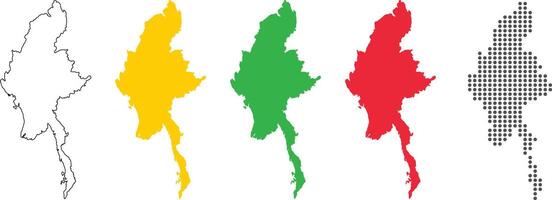 Myanmar map detailed in outline, flat, dotted style vector