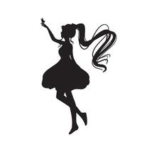 black and white silhouette of a girl in a dress vector