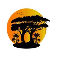 tree icon with sunset in the afternoon vector