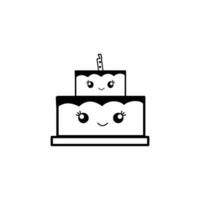 birthday cake with candles kawaii style icon. Cake design, Kawaii expression cute character and emoticon theme. Design elements of coloring book illustration with birthday theme vector