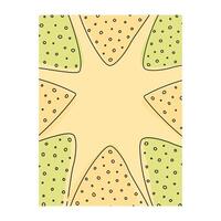 Outline nachos with spots in trendy yellow and green Rectangular frame border Promo Leaflet Template Isolated Decorative background Copy space. illustration Cards, posters, label, banner or web vector