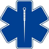 Medical acupuncture logo symbol with needle in hand. Fit for science event. vector
