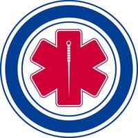 Medical acupuncture logo symbol with needle in hand. Fit for science event. vector