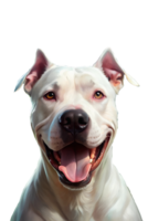 a digital artwork of a white Dogo Argentino with a happy expression, showing its teeth and tongue png