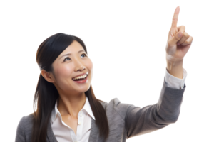 Asian female hand pointing upwards isolated on transparent background png