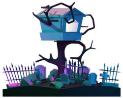 3D Design of a Tree House in the Middle of a Graveyard png