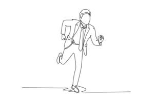 Continuous one line drawing successful energetic businessman sprint running on street road to reach finish line. Business race competition concept. Single line draw design graphic illustration vector
