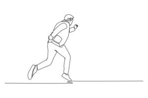 Continuous one line drawing back view businessman running fast to chase goal growth target. Success business manager on race competition challenge. Single line draw design graphic illustration vector