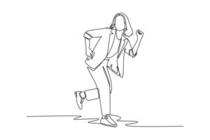 Single continuous line drawing young female manager running fast to go to the office. On time professional businesswoman. Business competition concept. One line draw graphic design illustration vector