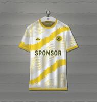 Soccer jersey design with white and yellow background pattern vector