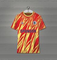 Sports uniform jersey design with orange abstract line pattern background vector