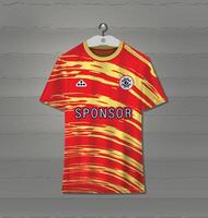 Sports uniform jersey design with orange and yellow abstract line pattern background vector