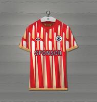 Soccer jersey design with an orange abstract pattern background vector