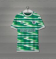 Soccer jersey design with an abstract green and white striped pattern background vector