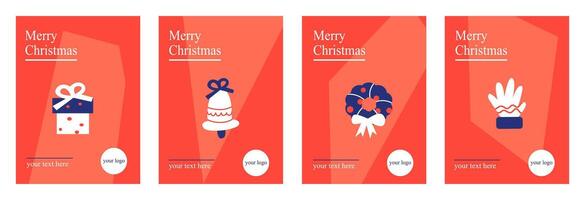 Set of merry Christmas greeting collection with flat element on simple red background good for sale promotion, card, gift, poster, flyer and banner. vector