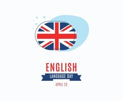 UN English language day. 23 April English language day banner with cute books icon with UK flag and text written in its colours. Making English a universal language pro design vector