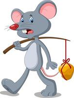 A mouse with a sad face going to bring a slice of cheese vector