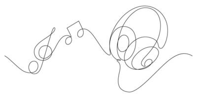 headphone one line drawing continuous with music note vector