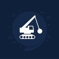 Demolition machine with a wrecking ball icon vector