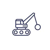 Demolition machine line icon with wrecking ball vector