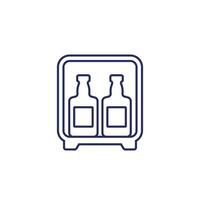 minibar line icon, mini fridge with whiskey bottles vector