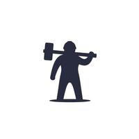 man with sledgehammer icon on white vector