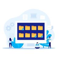 file folders in a computer illustration with people vector