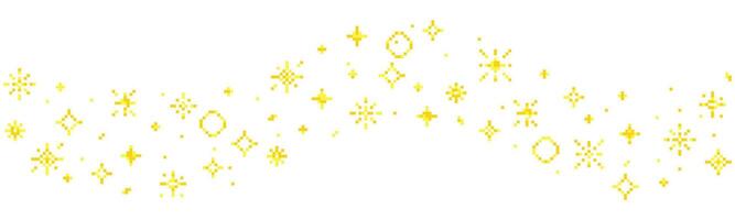 Pixel star retro 8 bit sparkle wavy border seamless frame. Shiny game pixel art effect set. Firework burst, space decoration. 90s aesthetics, y2k vector