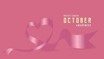 A Pink Heart ribbon with text Breast cancer awareness. The heart-shaped ribbon and text are well-balanced, creating a visually pleasing composition vector