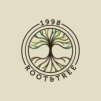 Abstract line nature tree logo in circle badge. Tree flat logo design vector