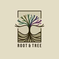 Line art tree logo with colorful design. Tree logo design with branch and root element. Tree design that grows above the ground vector