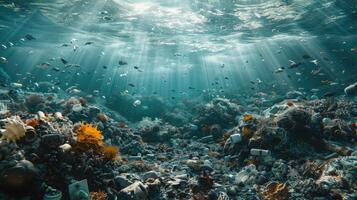 The sea is littered with garbage, a composition of a healthy environment photo