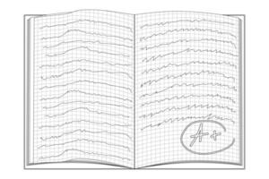 illustration of an open notebook with grid paper and handwritten lines, perfect for back-to-school coloring books and educational materials. vector
