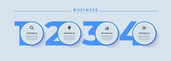 Infographic label design template featuring icons and four distinct steps. Ideal for process charts, presentation slides, workflow schemes, banners, flow diagrams, and data visualizations. vector