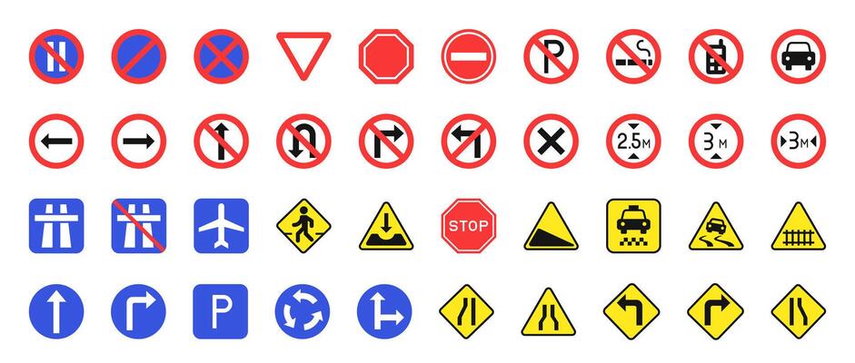 Roads sign collection. Traffic symbols representation
