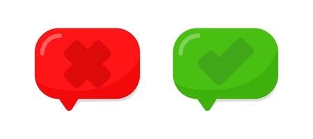 Checkmark and cross in speech bubble. Approval or rejection symbol vector