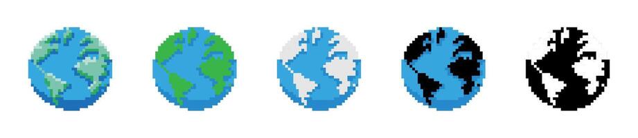 Pixel style globe. Digital world map representation vector