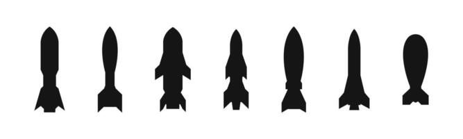 Bomb and missile silhouette icons. Explosive weapon symbols vector