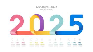 2025 year number line Infographic 5 steps to success growth template. Business process. illustration. vector