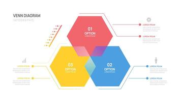 Infographic Hexagon geometric Venn diagram chart template for business presentation with venn diagram elements illustration. vector