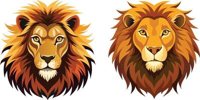2 Set Lion Face Illustration Art vector
