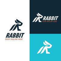 Rabbit logo forming letter r running jumping fast vector
