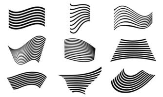 Set of different abstract wavy monochrome striped elements vector